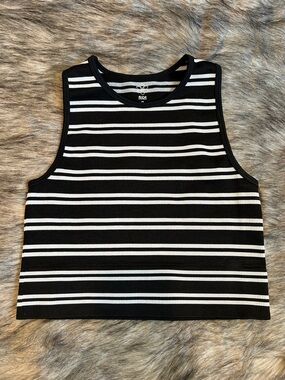 Aura Ribbed Crop Tank Top Black White Stripes Small / Medium